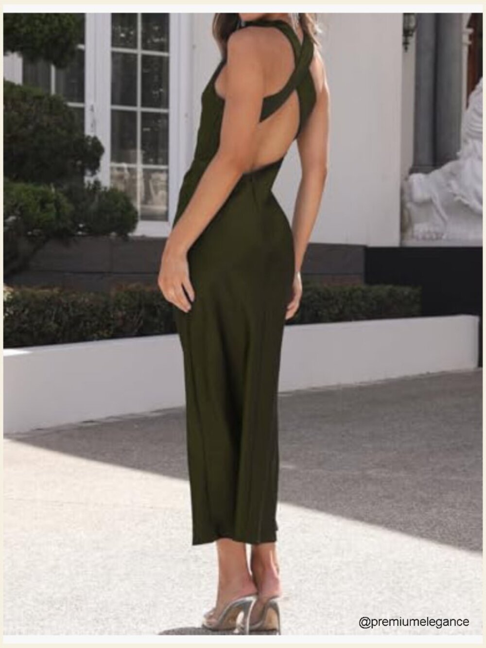 Elegant Satin Mock Neck Backless Midi Dress - Picture 3 of 7
